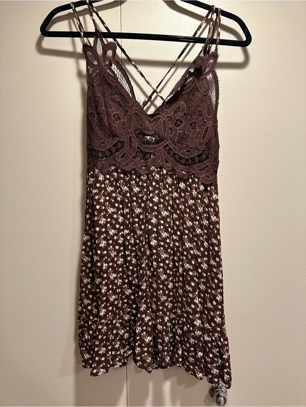 Trixxi Brown Floral Lace Trim Dress